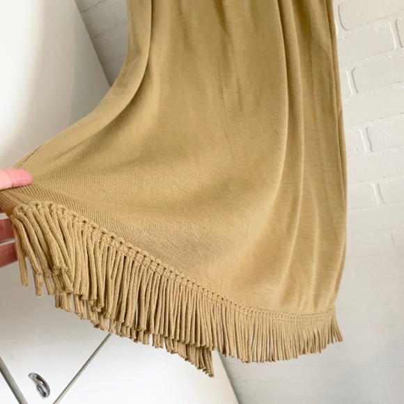 Vintage Knit Maxi skirt Fringe Tan Native Country Boho Western Nina Leonard L - Picture 3 of 12